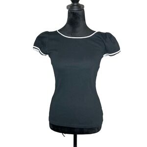 Lauren Ralph Lauren Scoop Neck Ribbed Flutter Sleeve Cotton Fitted Top Small